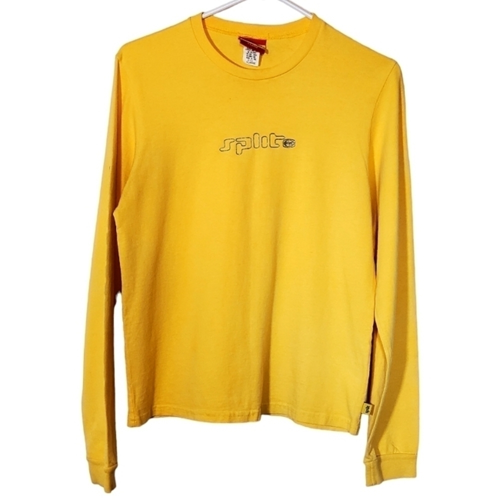 7006 * Split Girl Long Sleeve Tee Yellow Size XL Made in USA Vintage - Picture 1 of 9